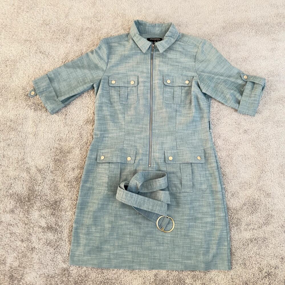 Sharagano Womenโs Belted Rolled Up Casual Adult Collared Dress Shirt Size 12P